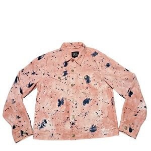BDG Womens Urban Outfitters Denim Jean Jacket Pink Blue Tie Dye Splatter L
